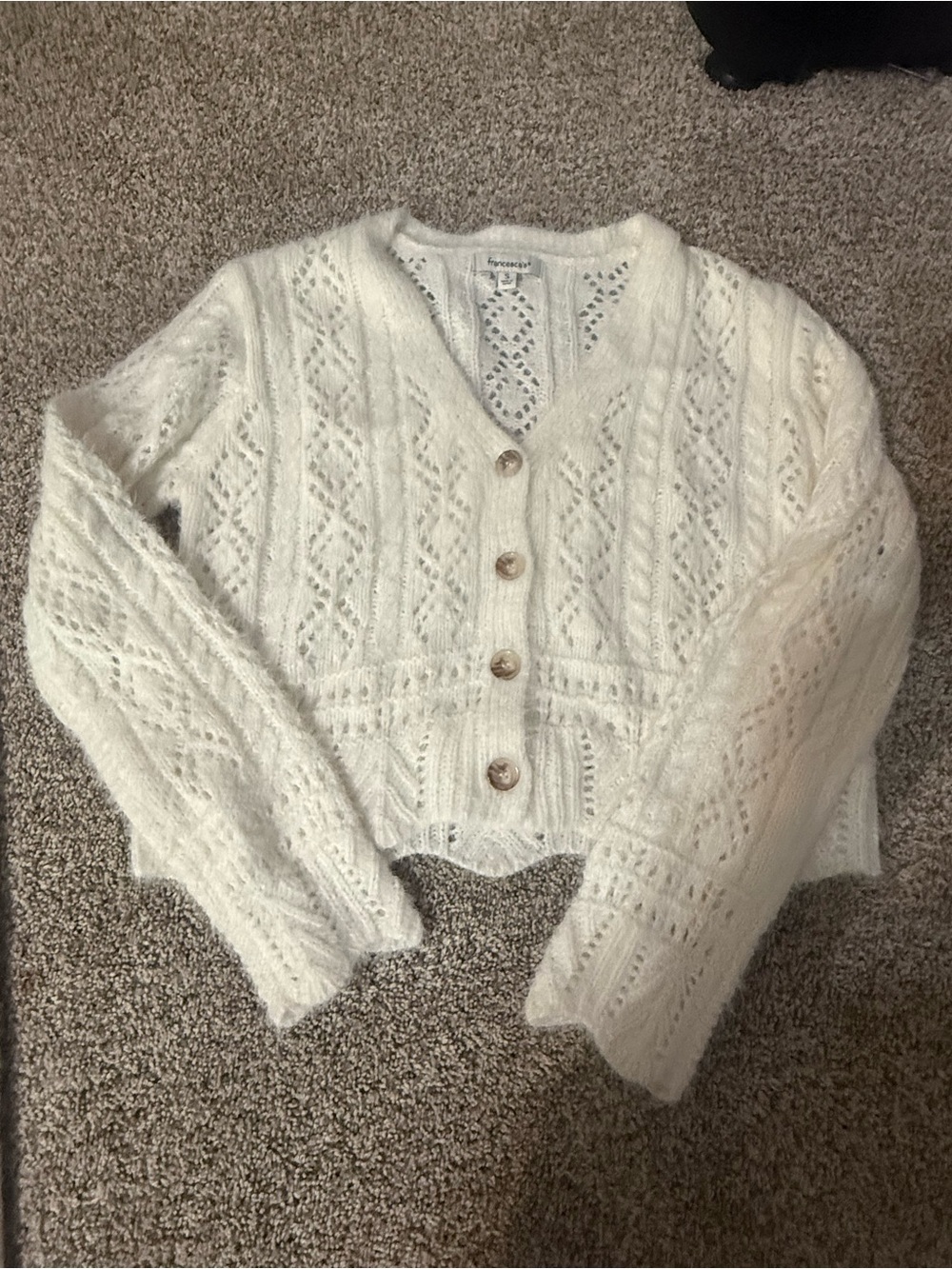 Francesca's Collections Cream Open-Knit Button Cardigan